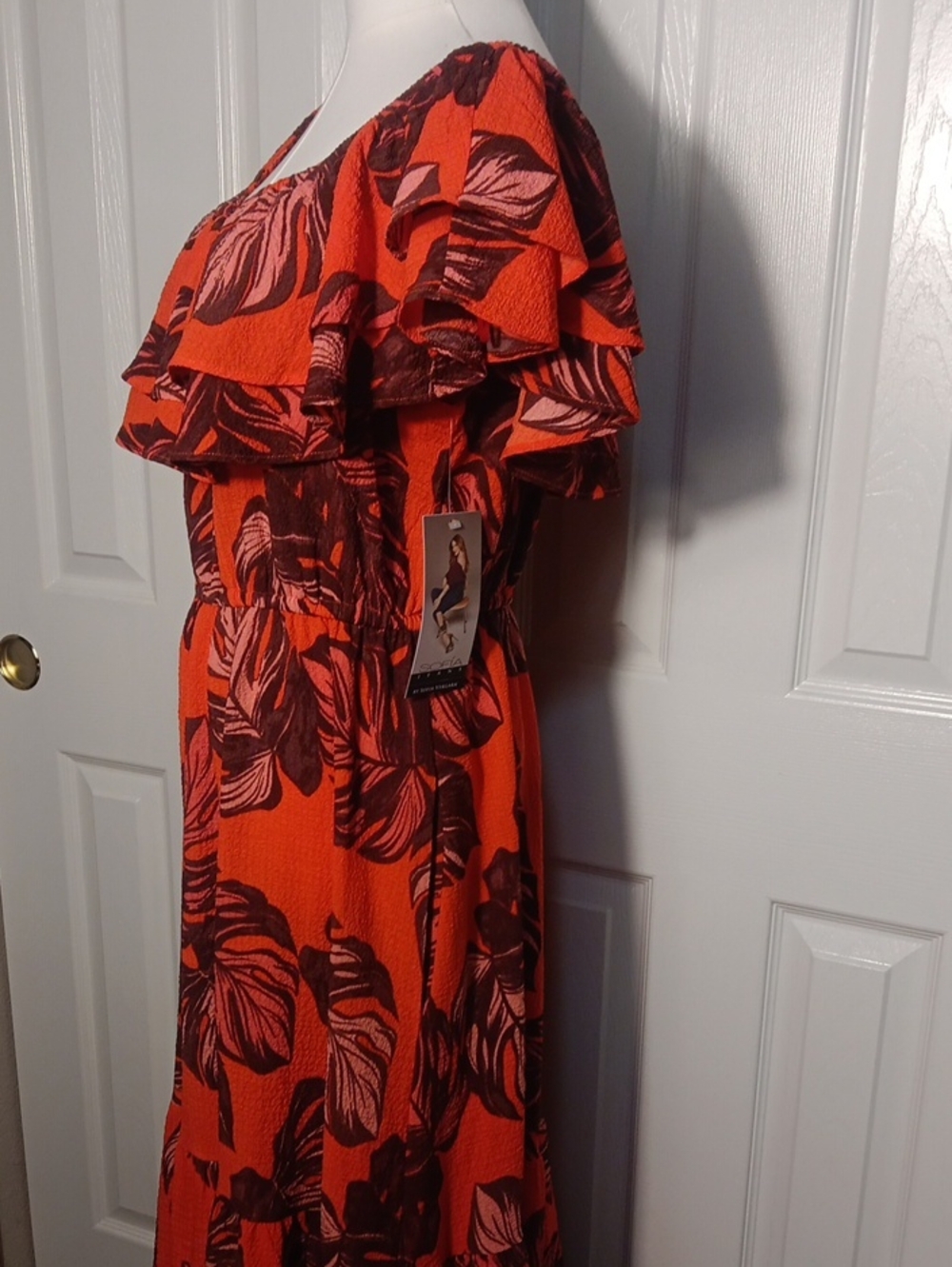 NWT! Sofia Jeans by Sofia Vergara Ruffle Convertible Maxi Dress Tropical Leaf - Picture 4 of 14